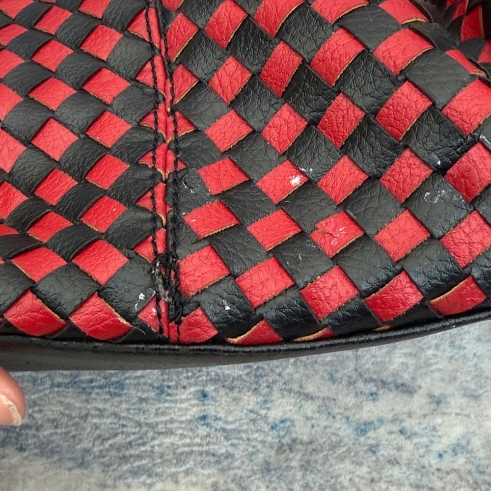 Zelli Woven Leather Satchel Bag | Red & Black | Designer Purse - Picture 4 of 10